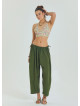 Green Women's Casual Trousers with Adjustable Waist and Rope Detail 4580